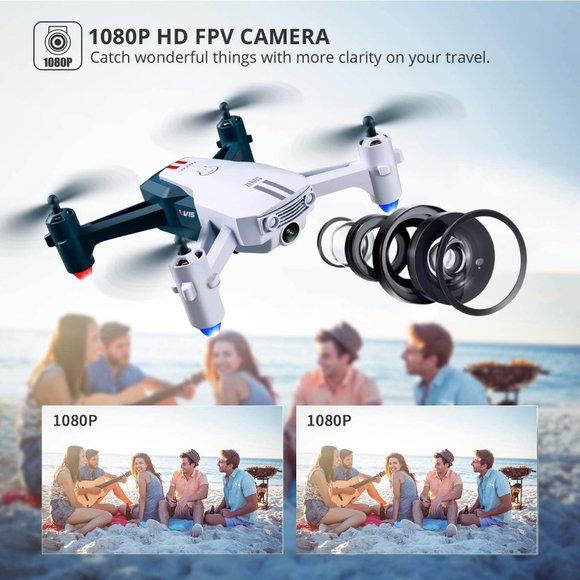 V15-1080P Wifi FPV Drone with 1080P HD Camera, Headless Mode/3D Flips, RC Quadco
